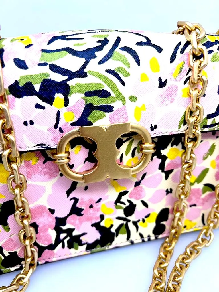 TORY BURCH FLORAL PRINT LEATHER GEMINI BAG