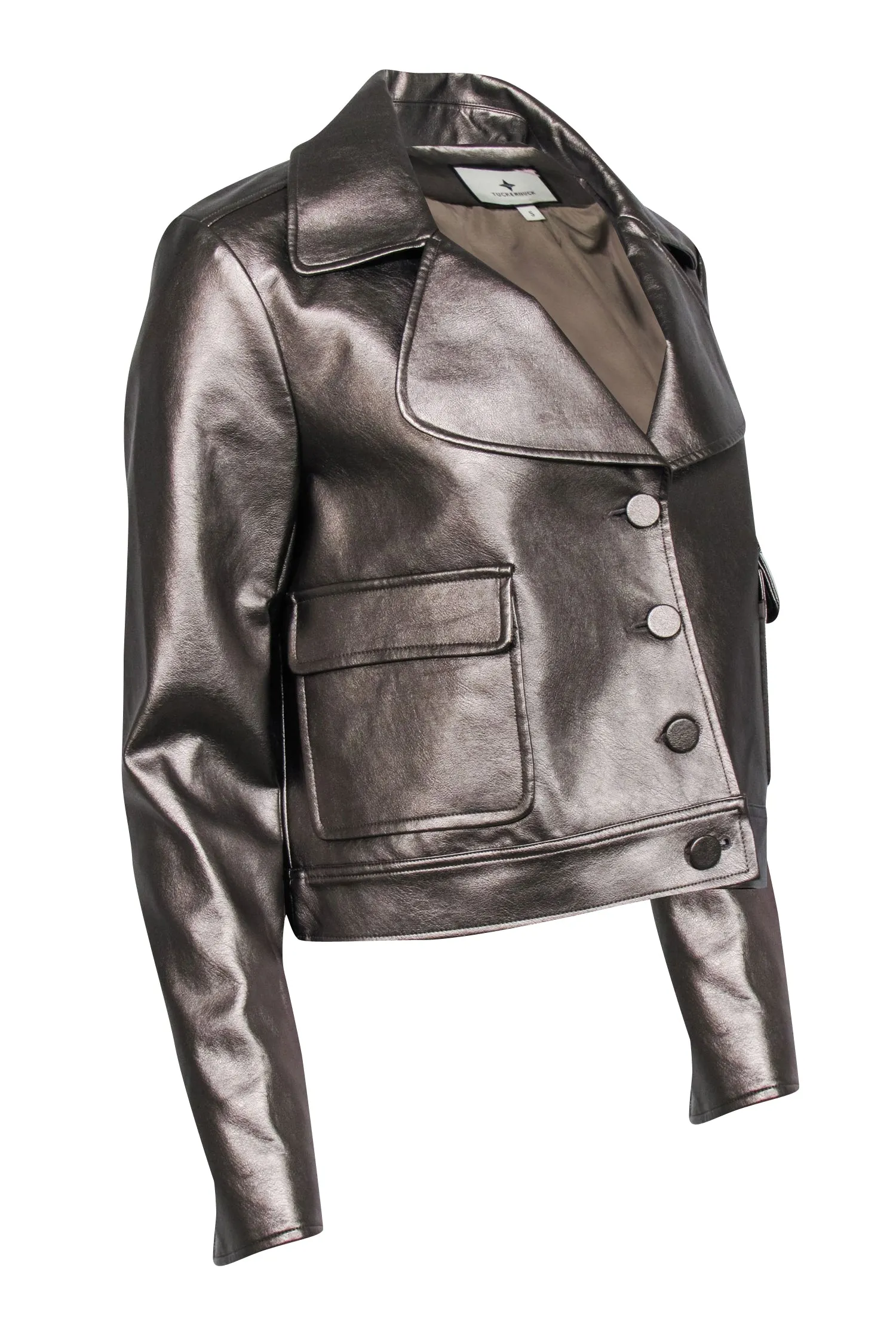 Tuckernuck - Bronze Metallic Cropped Faux Leather Jacket Sz S