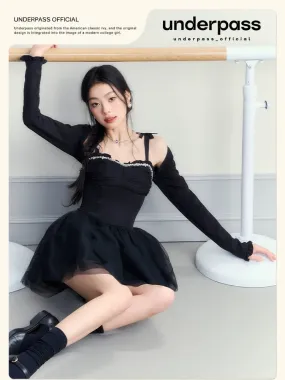 underpass original design retro ballet waistcoat slim slim black suspender puffy dress for women