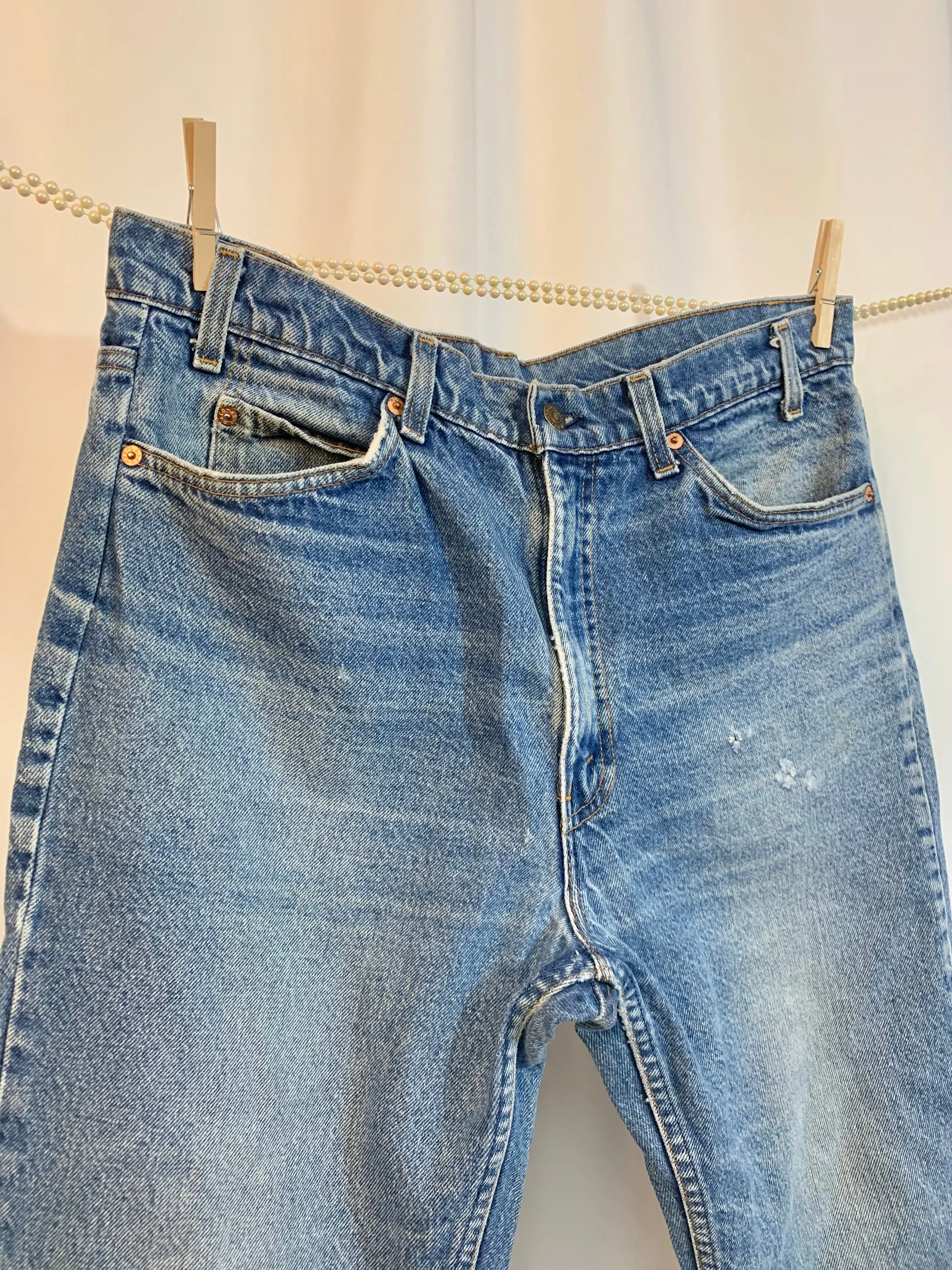 Upcycled 517 fringe jeans