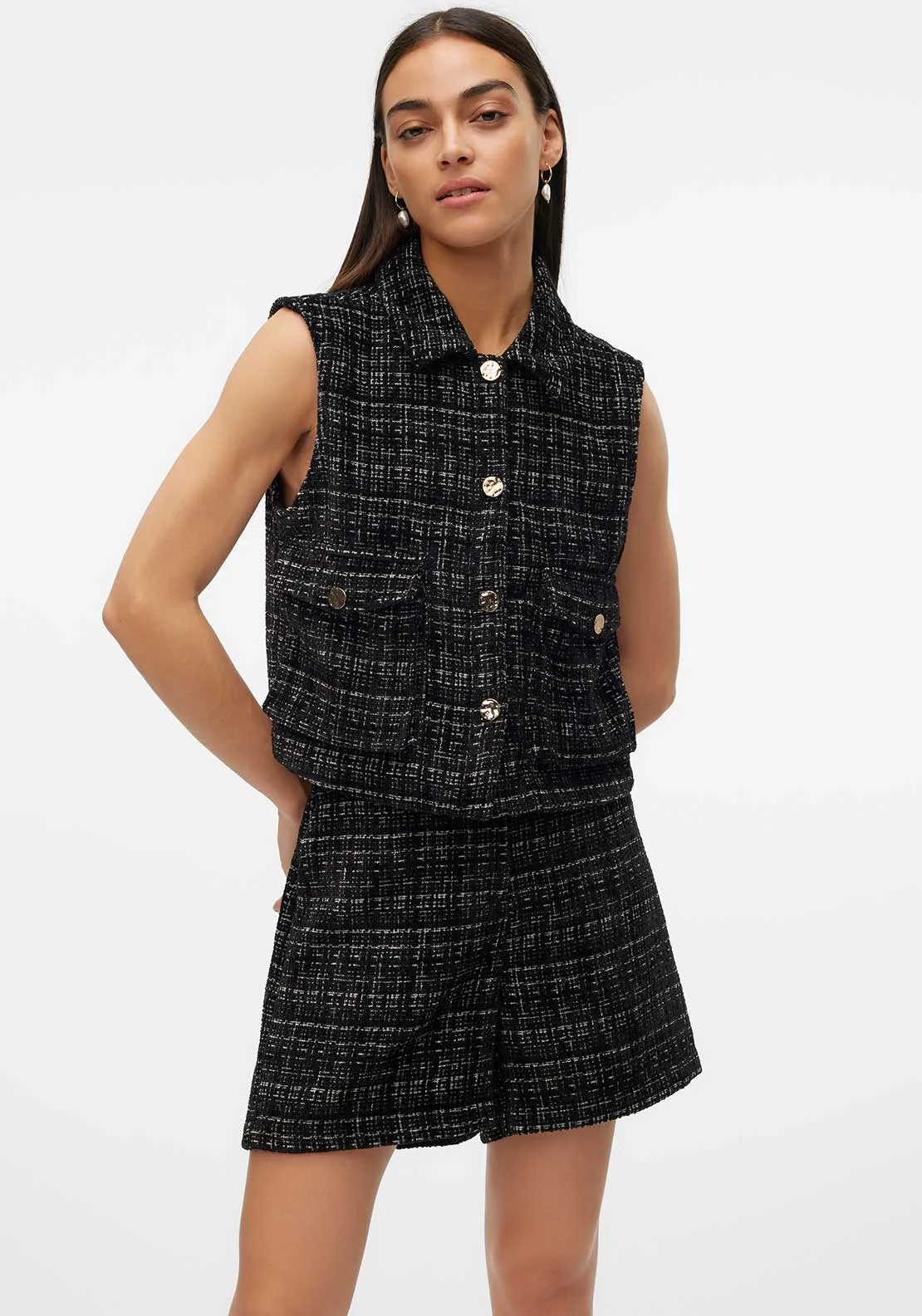 Vero Moda Clever Patterned Waistcoat, Black