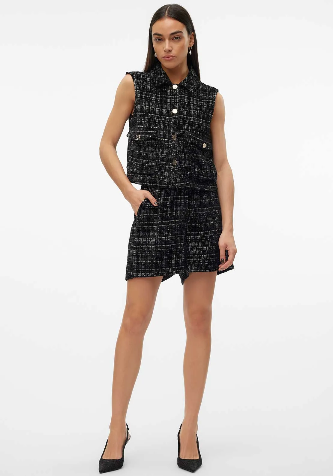 Vero Moda Clever Patterned Waistcoat, Black