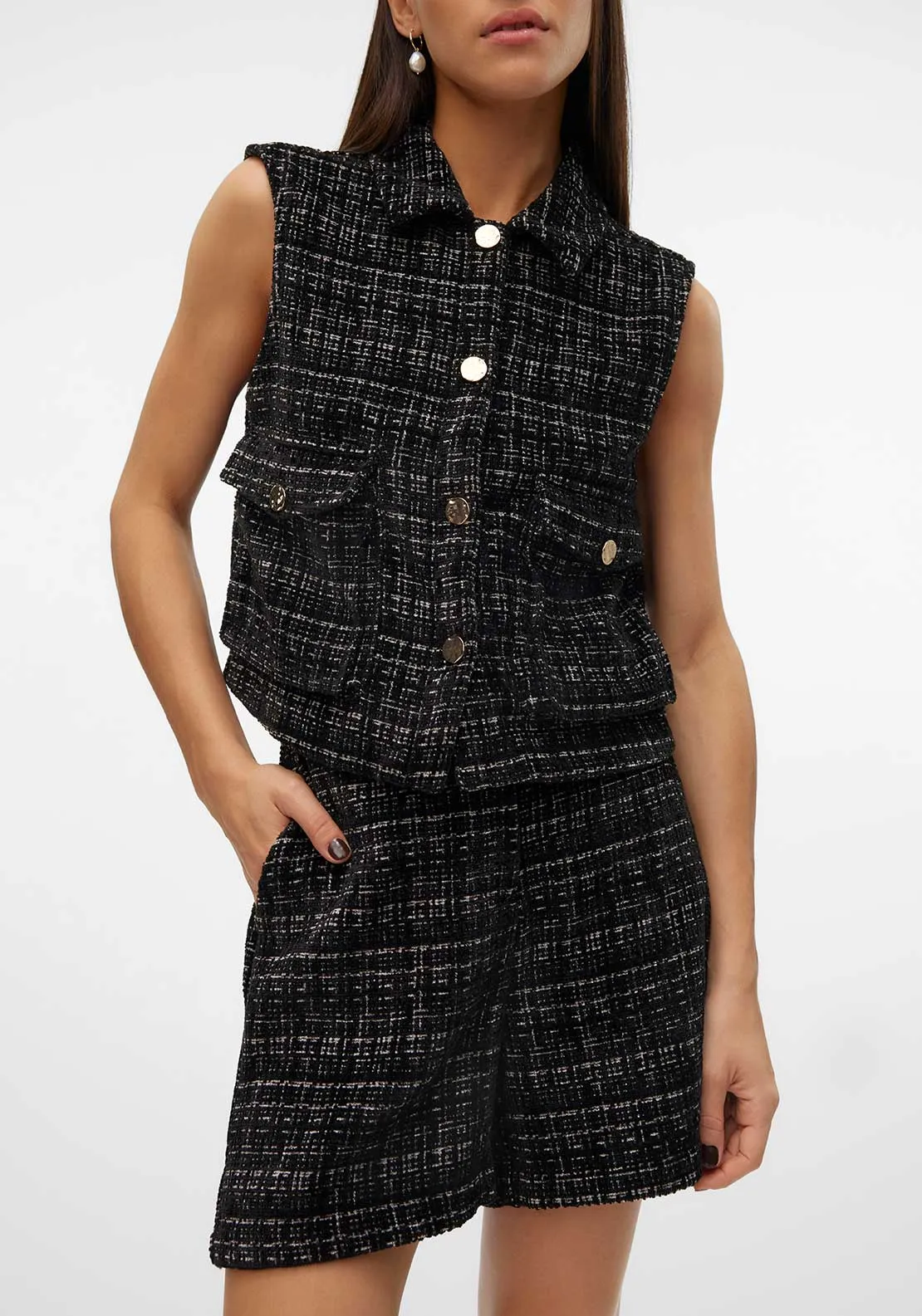 Vero Moda Clever Patterned Waistcoat, Black