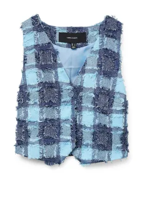 Vero Moda Tems Fray Check Waistcoat, Denim