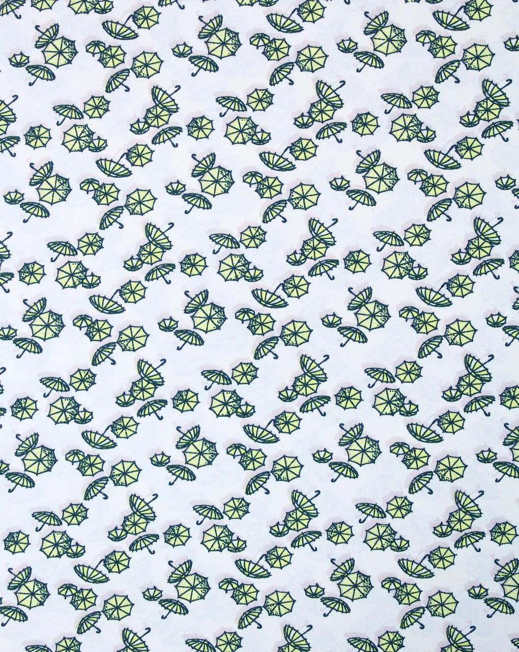 White And Green Umbrella Design Polyester Crepe Fabric