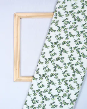 White And Green Umbrella Design Polyester Crepe Fabric