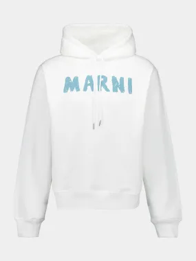 White Hooded Cotton Sweatshirt with Logo