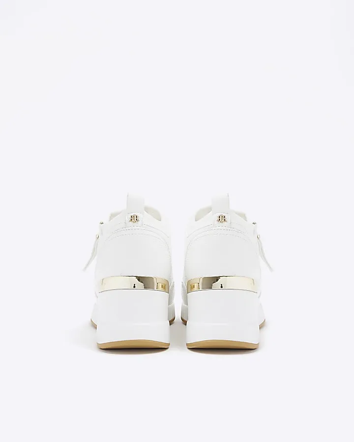 White Quilted Side Zip Wedge Trainers