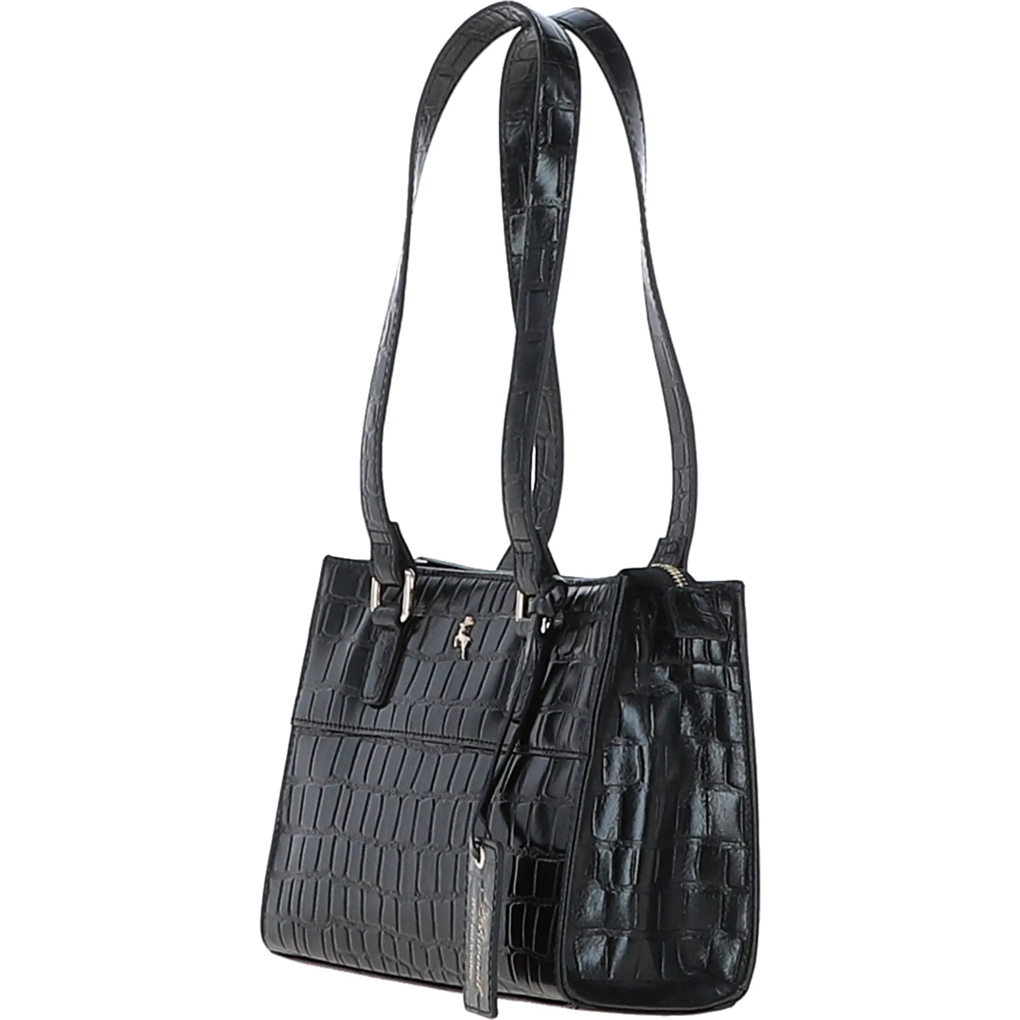 Women's Leather Shoulder Handbag Black/croc: 63788 Croc