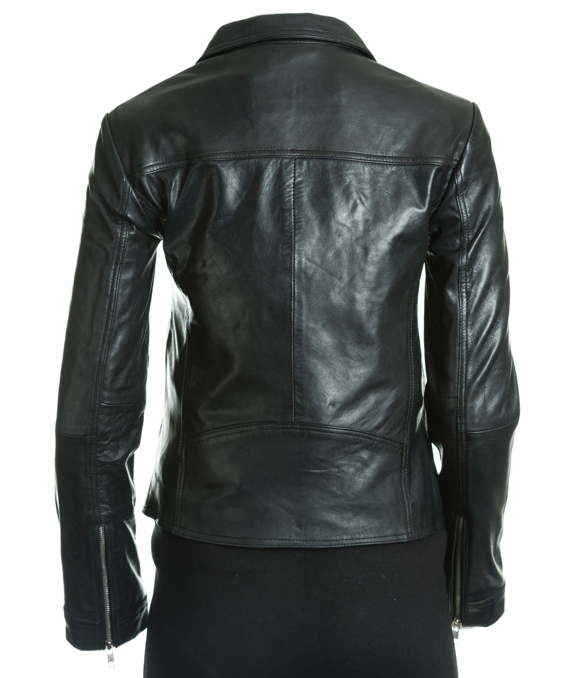 Women's Asymmetric Collar Leather Biker Style Jacket: Bernadetta