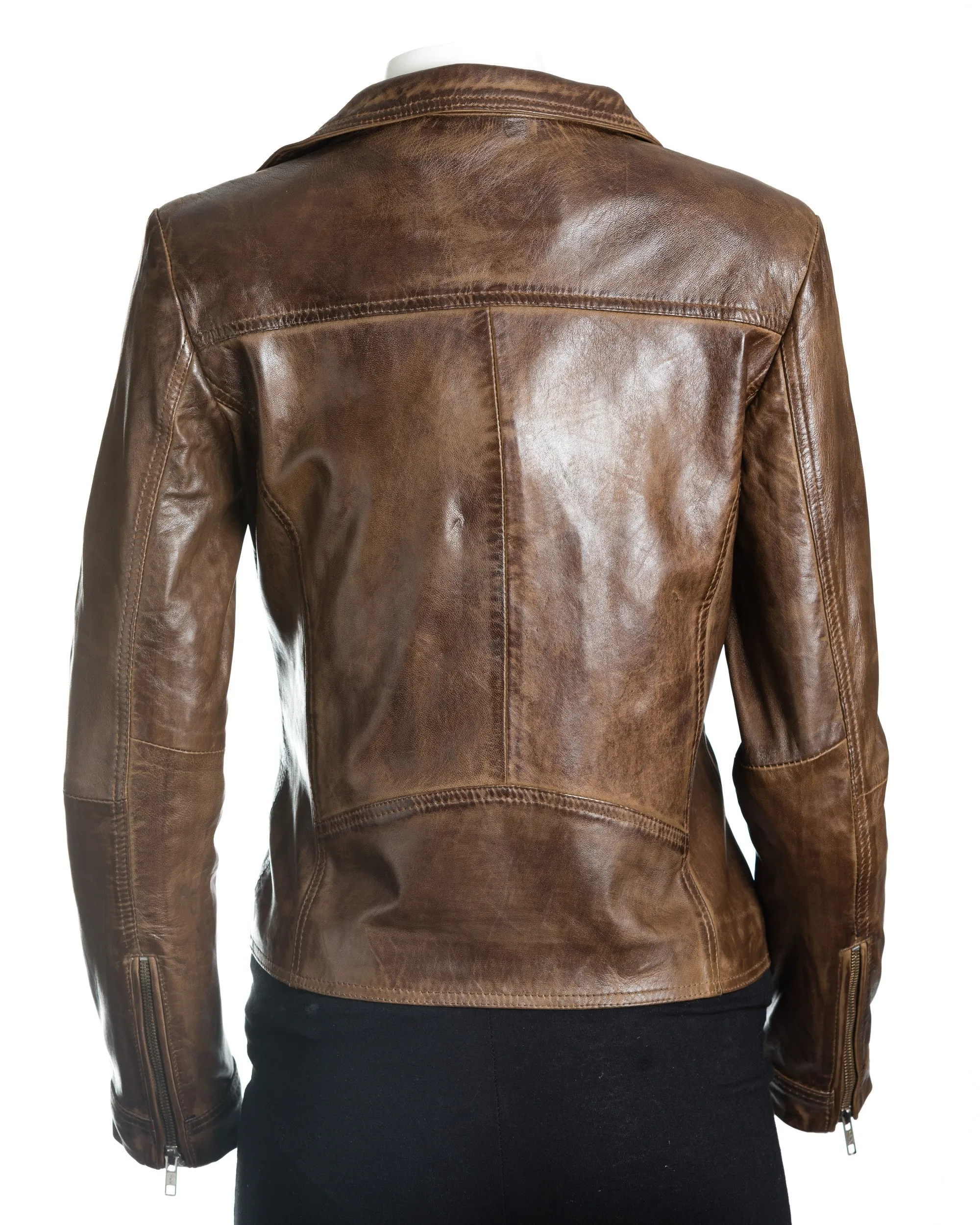 Women's Asymmetric Collar Leather Biker Style Jacket: Bernadetta