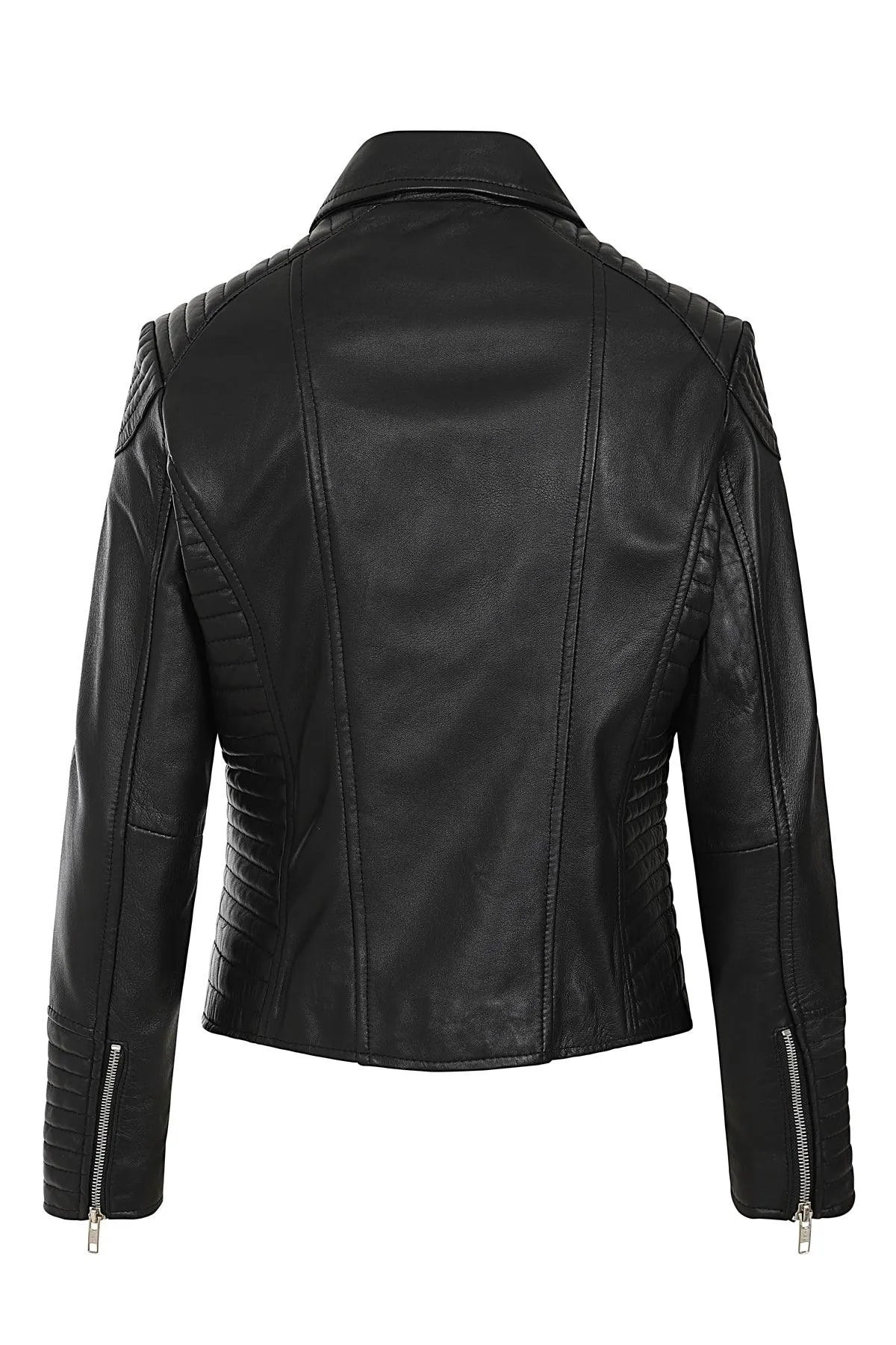 Women's Black Biker Style Genuine Leather Jacket - 'LUCY'