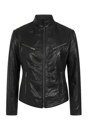 Women's Black Leather Biker Jacket with Plenty of Style and Nicely Fitted - 'CHLOE'