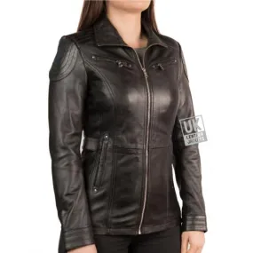 Womens Black Leather Jacket - Vienna - Hip Length | Free UK Delivery