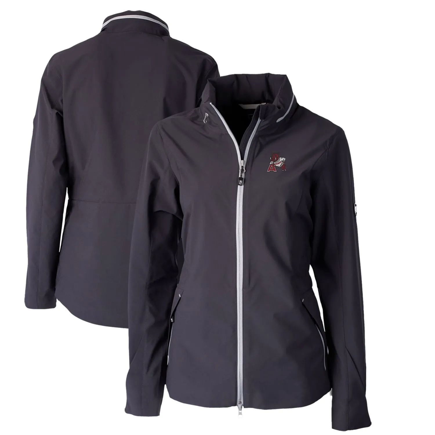 Women's Cutter & Buck Graphite Arkansas Razorbacks Vault Vapor Water Repellent Stretch Full-Zip Rain Jacket