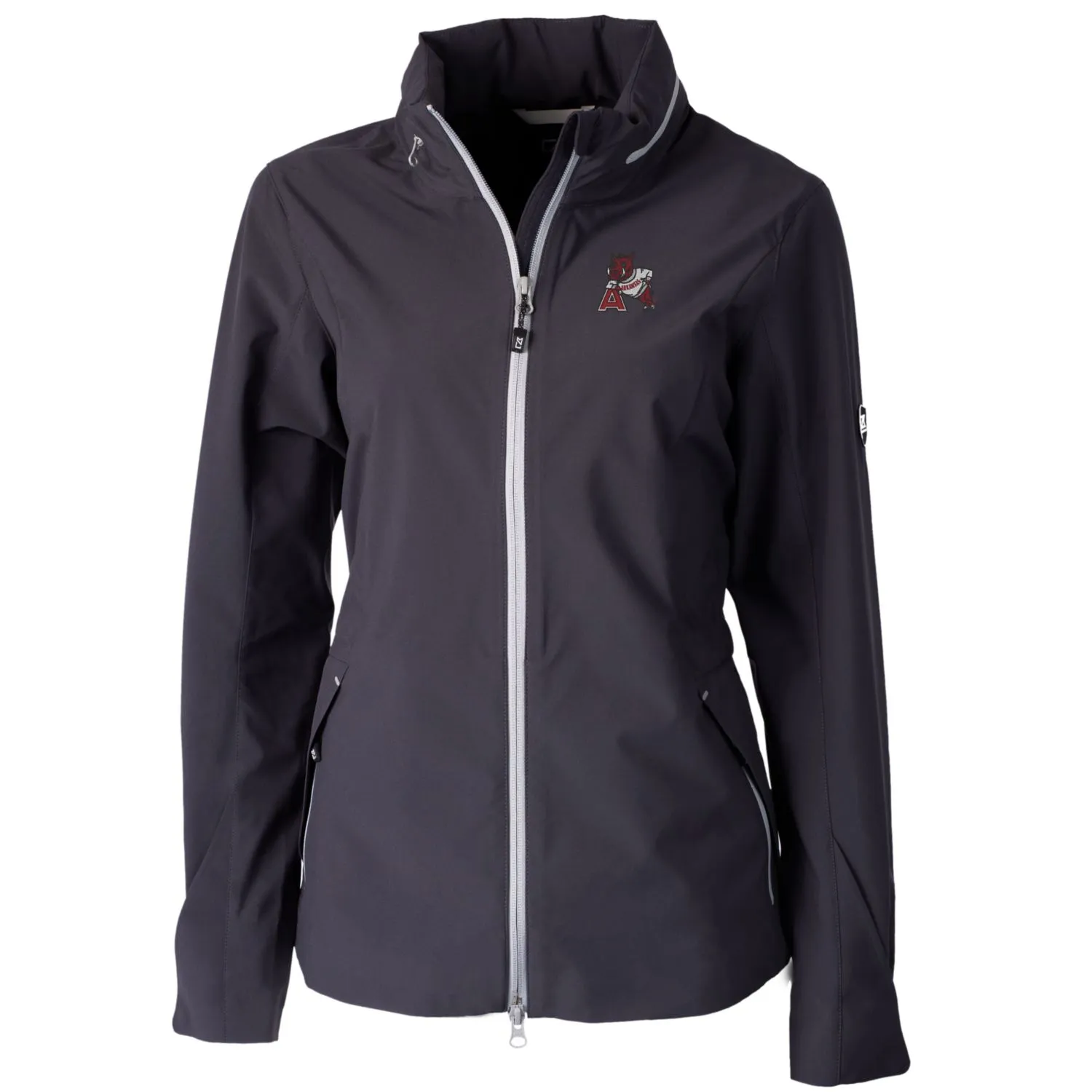 Women's Cutter & Buck Graphite Arkansas Razorbacks Vault Vapor Water Repellent Stretch Full-Zip Rain Jacket