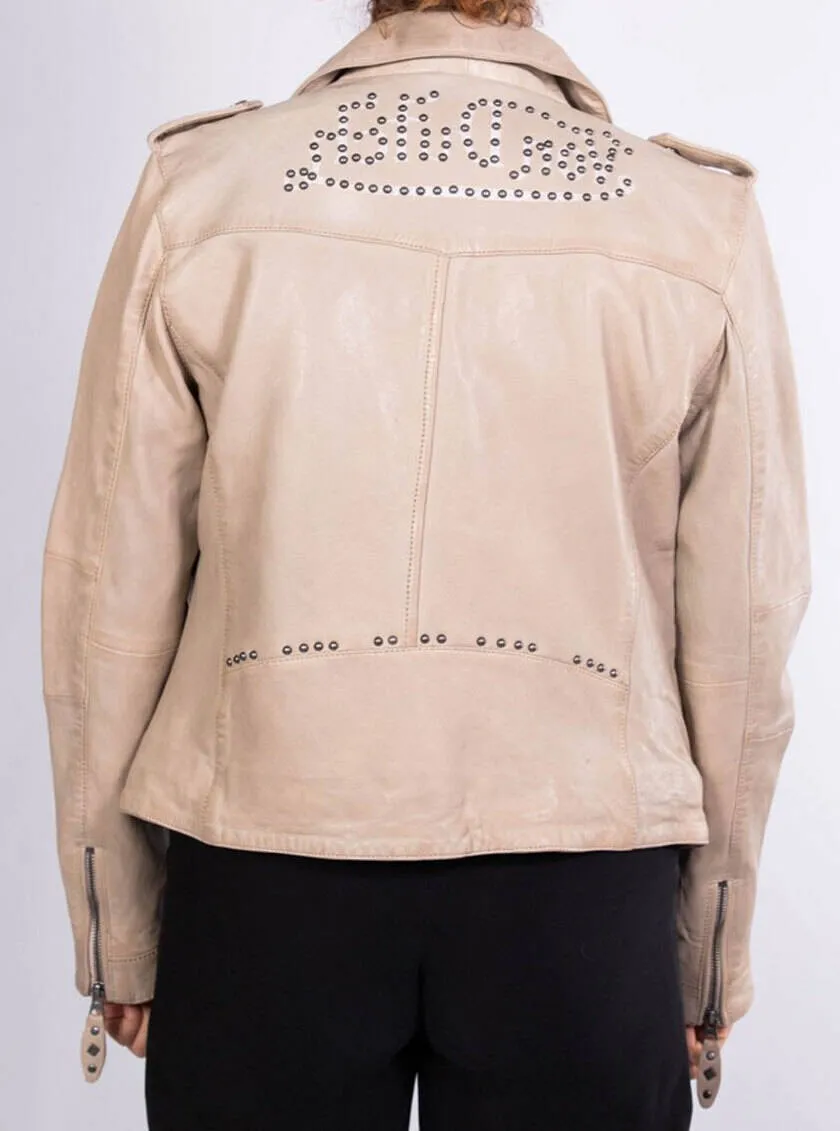 Women's ecru leather jacket in rose garden biker style lacosta