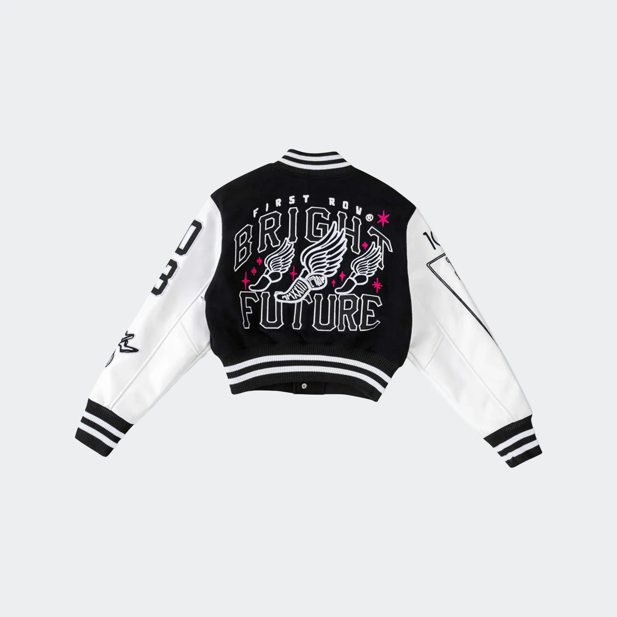 Women's First Row Bright Future Cropped Varsity Jacket Black