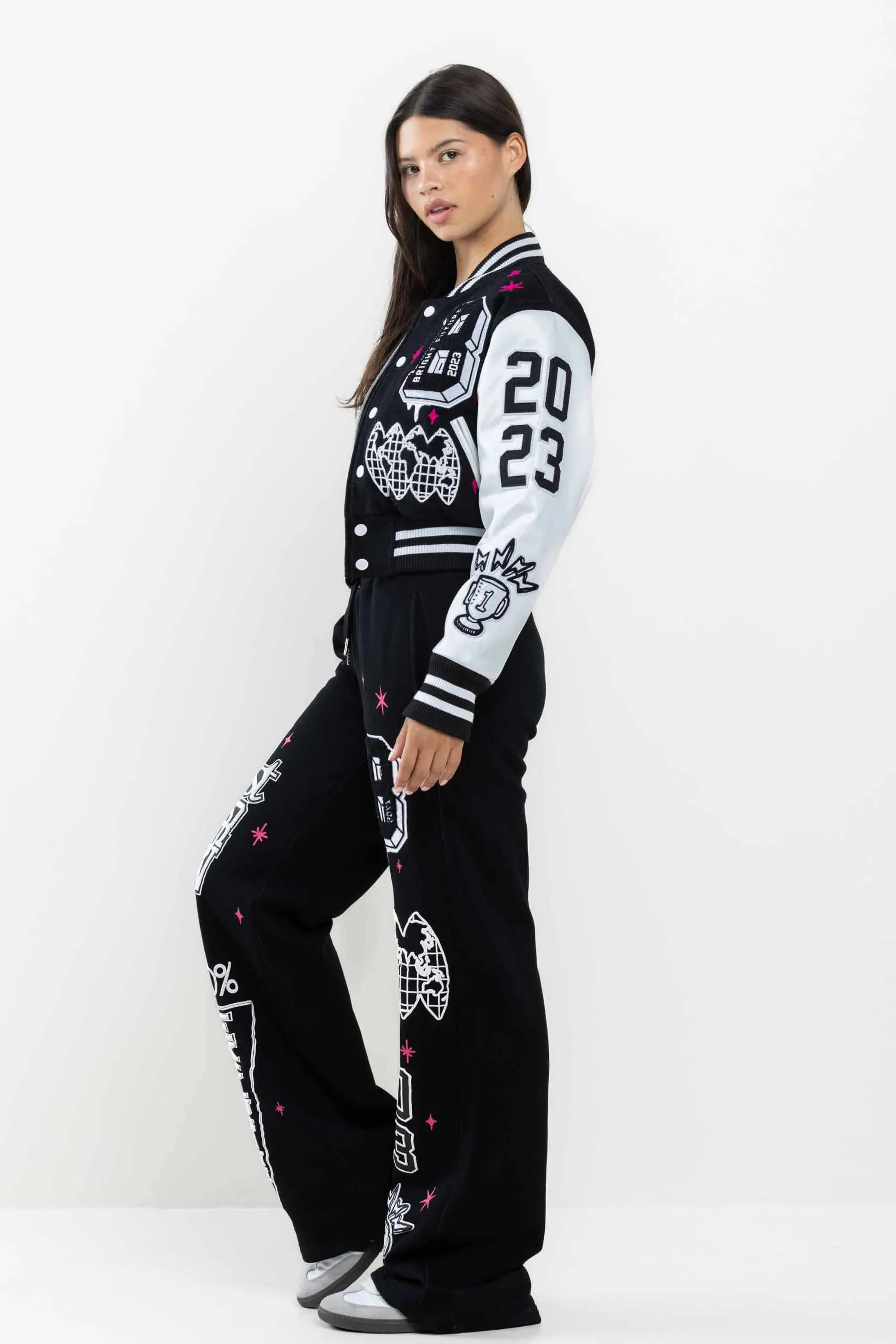 Women's First Row Bright Future Cropped Varsity Jacket Black