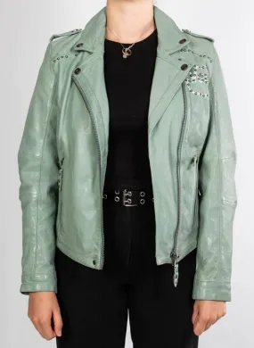 Women's jade biker style rose garden leather jacket lacosta