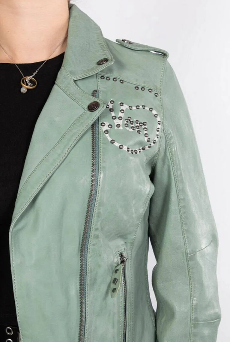 Women's jade biker style rose garden leather jacket lacosta