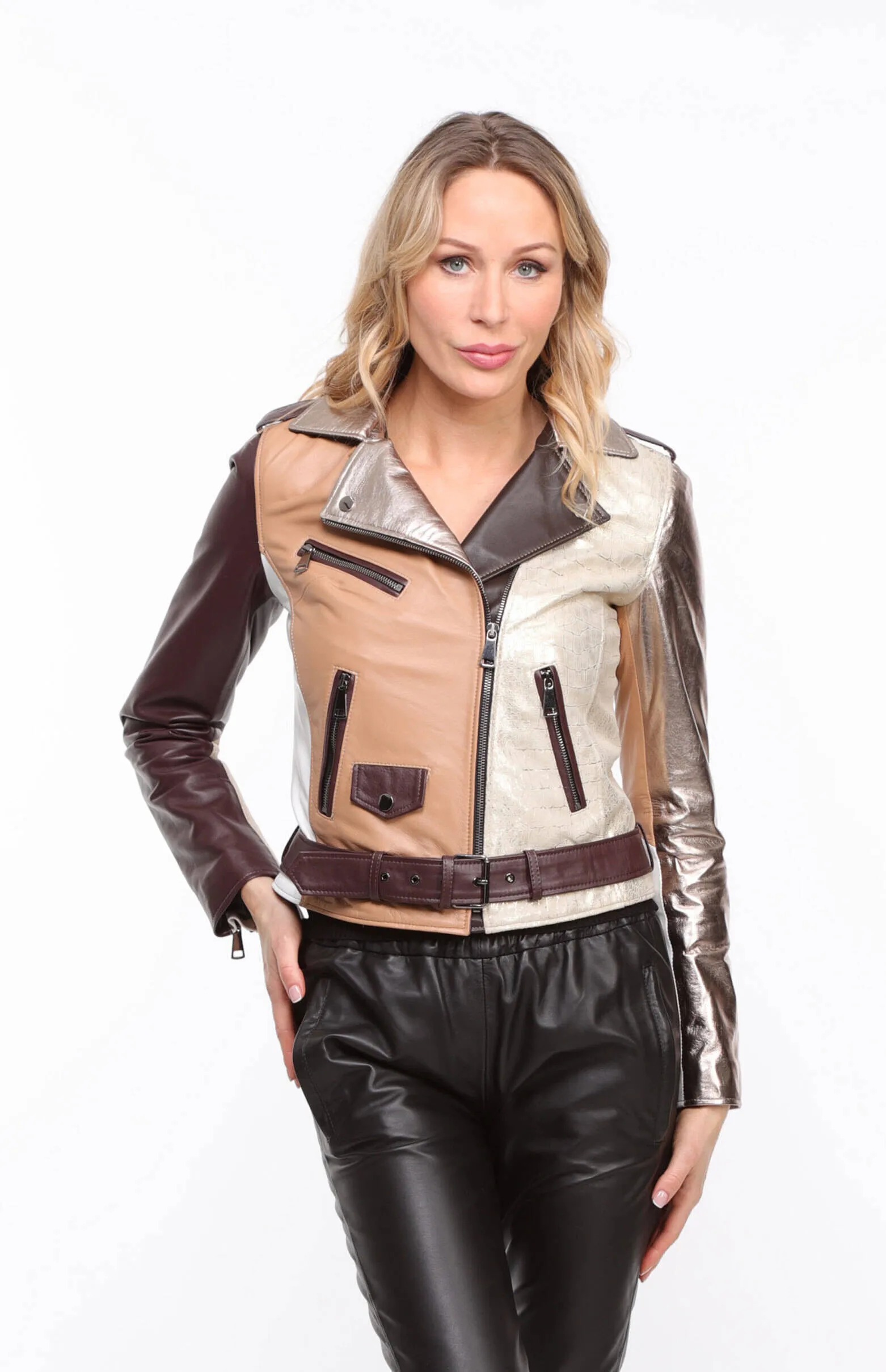 Women's multi-colored \miss\ biker style leather jacket