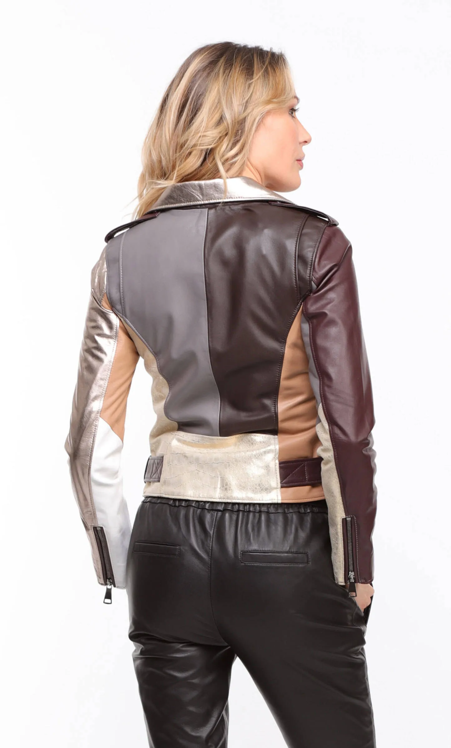 Women's multi-colored \miss\ biker style leather jacket