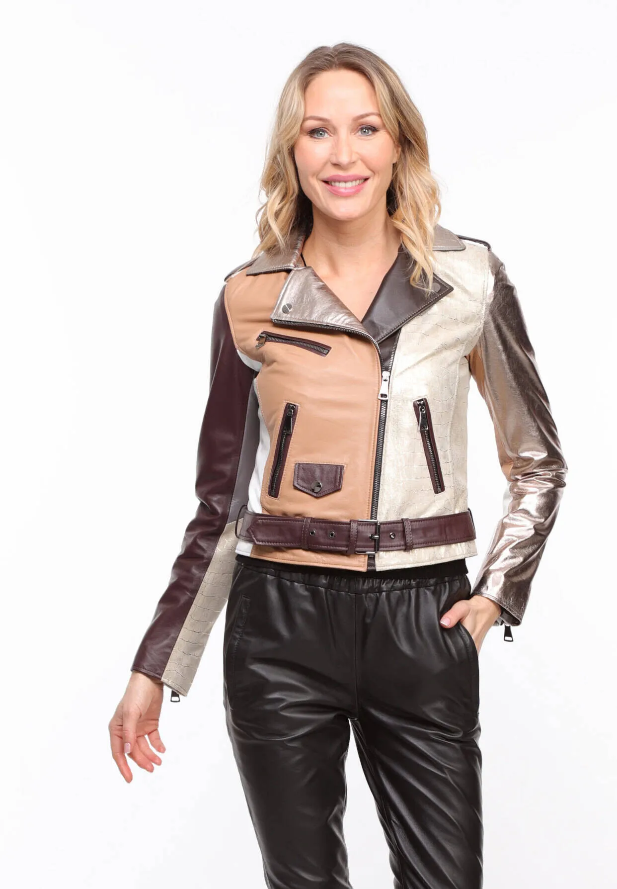 Women's multi-colored \miss\ biker style leather jacket