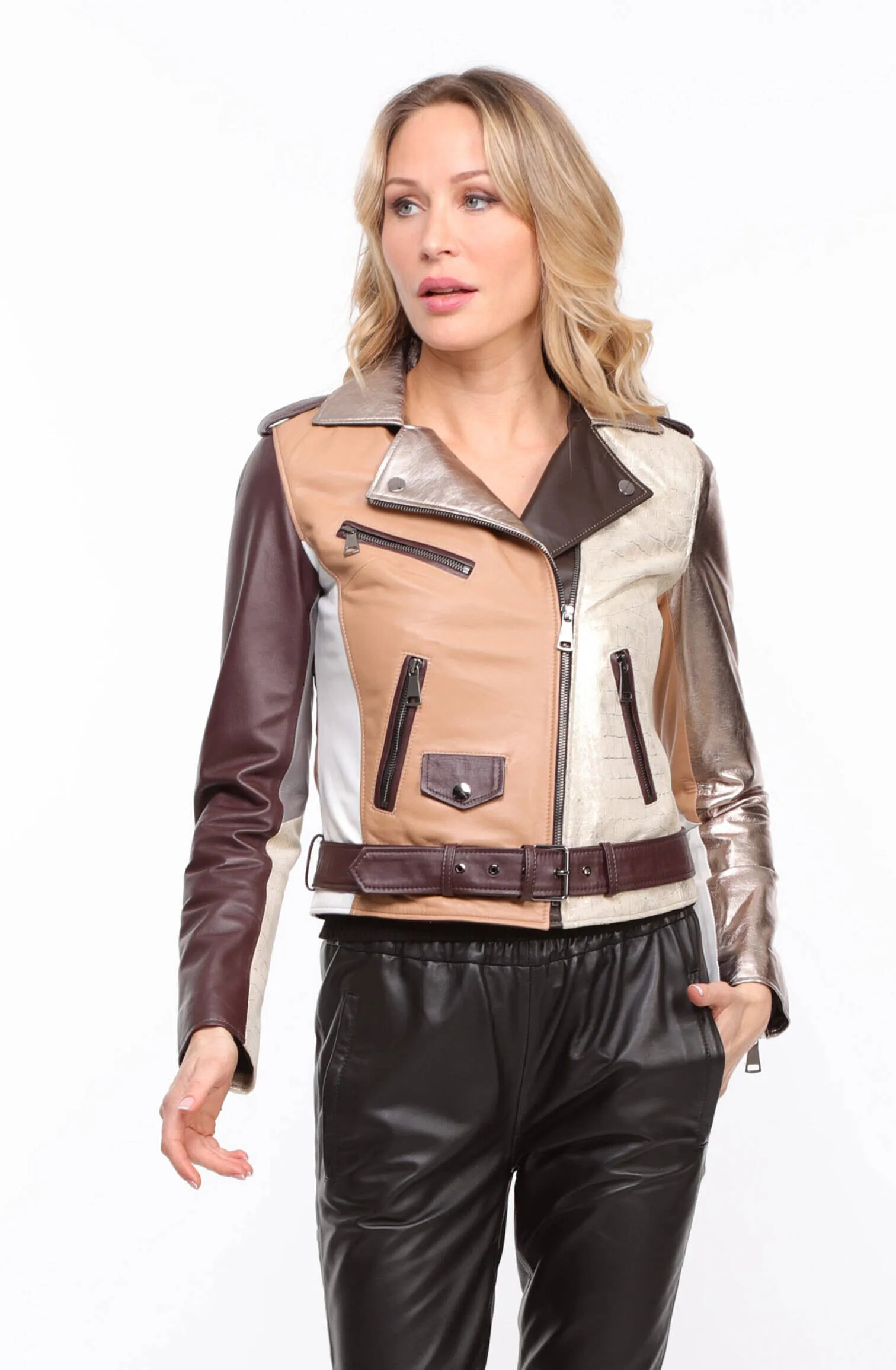 Women's multi-colored \miss\ biker style leather jacket