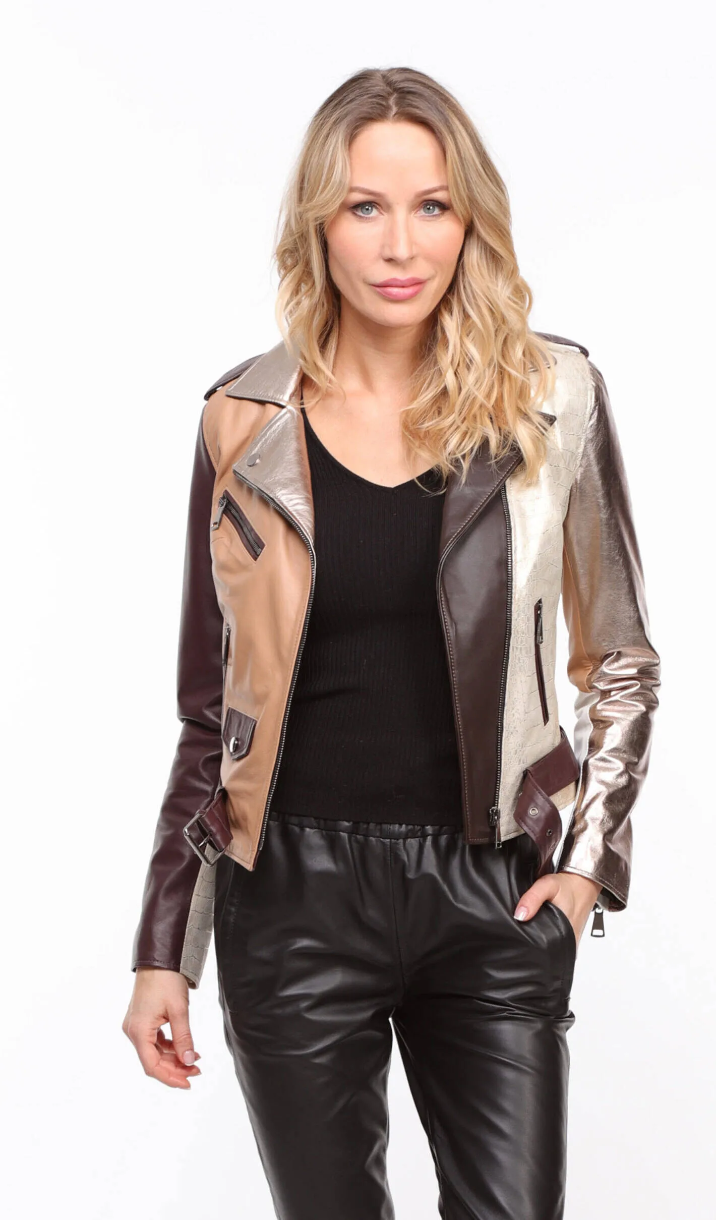 Women's multi-colored \miss\ biker style leather jacket