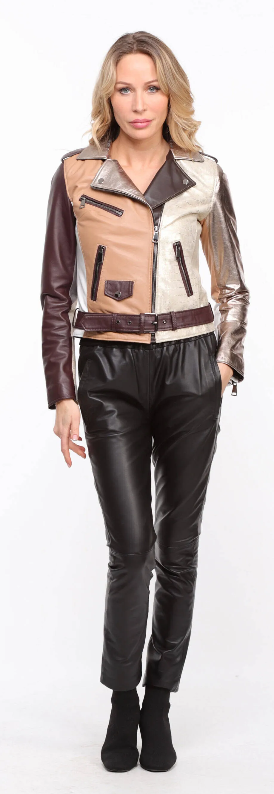 Women's multi-colored \miss\ biker style leather jacket