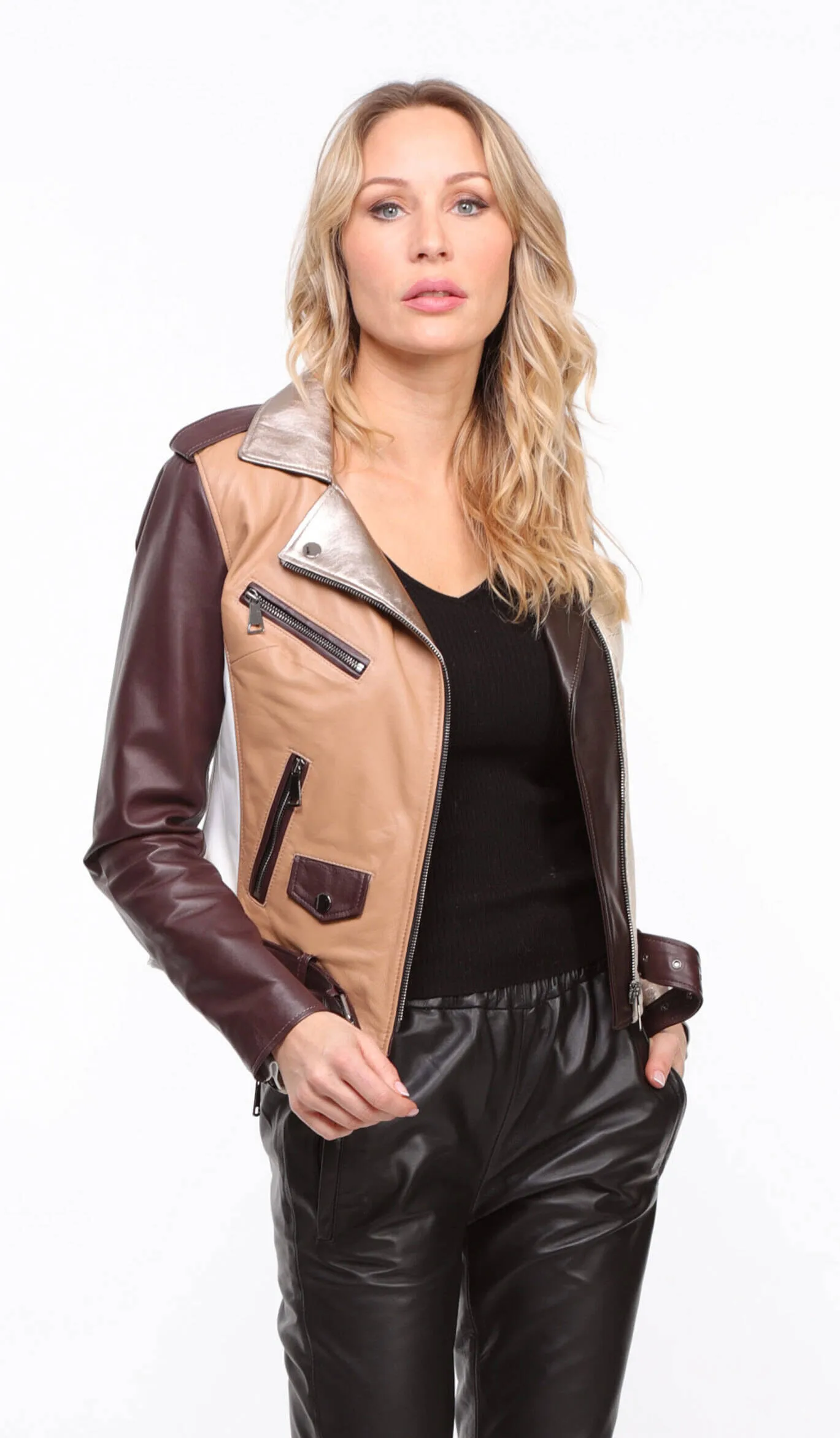 Women's multi-colored \miss\ biker style leather jacket