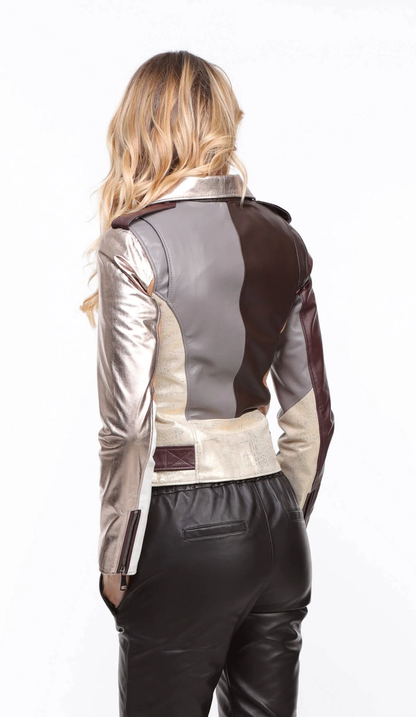 Women's multi-colored \miss\ biker style leather jacket