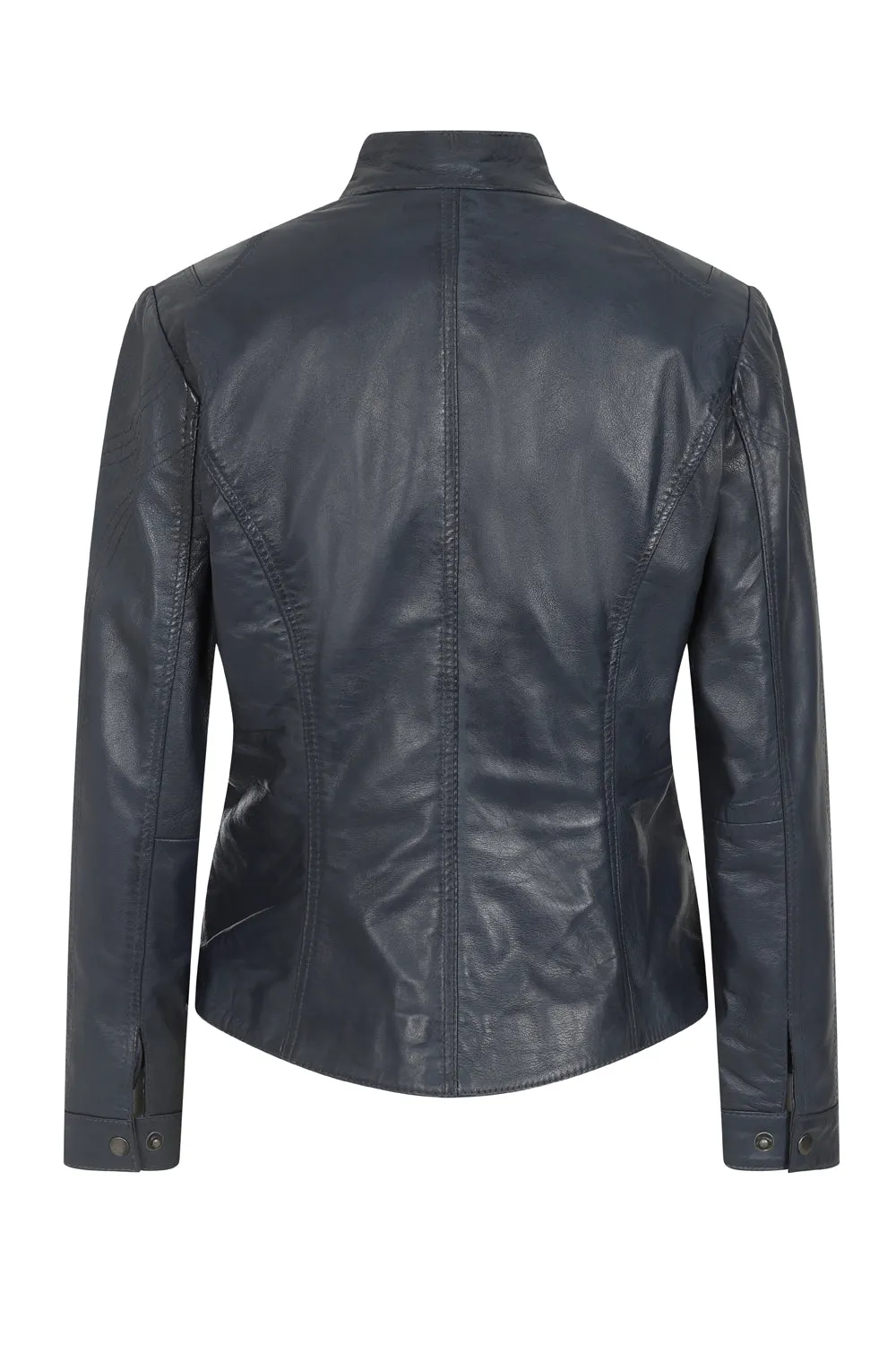 Women's Navy 'Sky' Blue Leather Biker Jacket with Plenty of Style and Nicely Fitted - 'CHLOE'