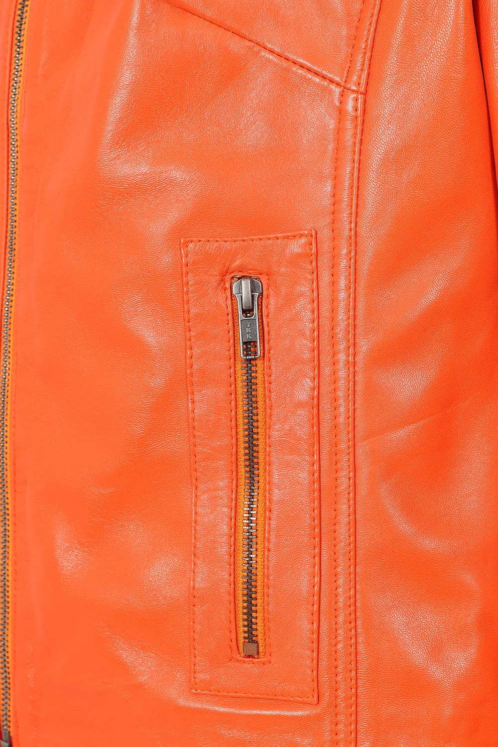 Women's Orange Leather Biker Jacket with Plenty of Style and Nicely Fitted - 'CHLOE'