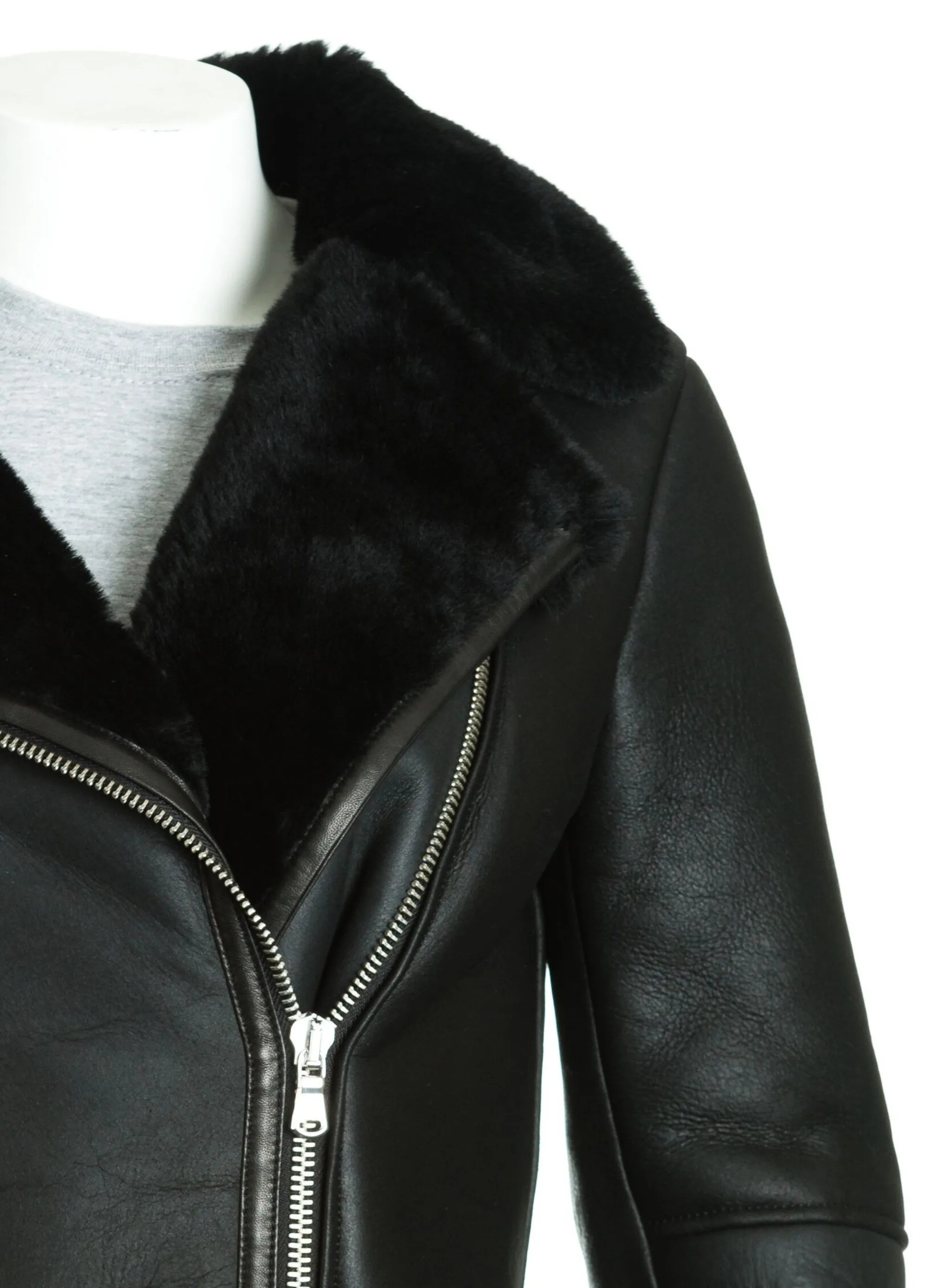 Women's Sheepskin Shearling Leather Finish Biker Jacket: Teresa