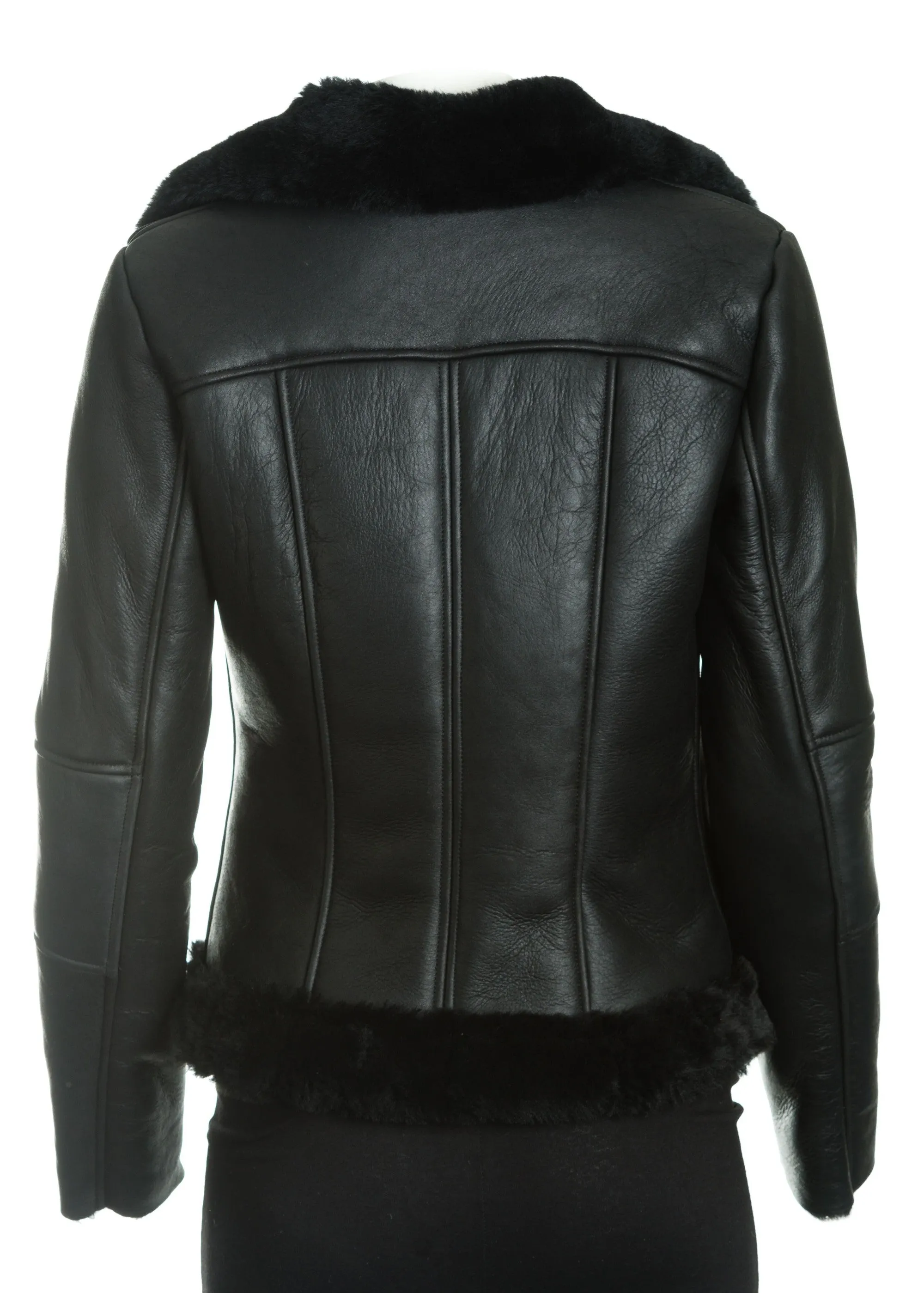 Women's Sheepskin Shearling Leather Finish Biker Jacket: Teresa