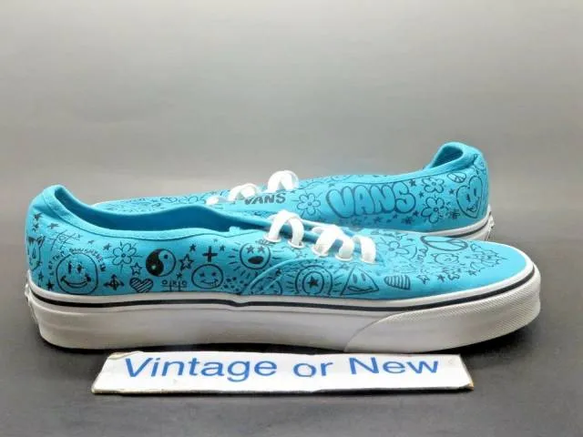 Women's vans authentic teal white peace love skate shoe sz 9