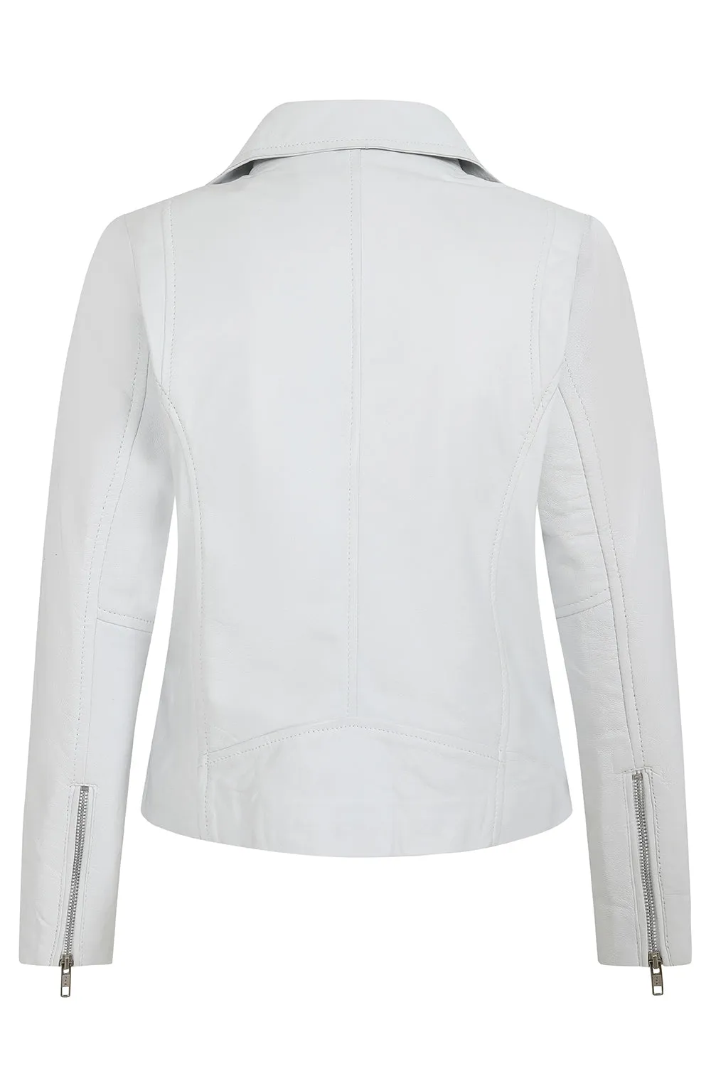 Women's White Biker Style Real Leather Jacket - 'CELIA'